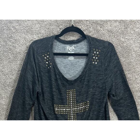 Wrangler Rock 47 Top Womens Medium Gray Embellished Hi Low Hem Tunic Blouse Boho - Picture 3 of 5